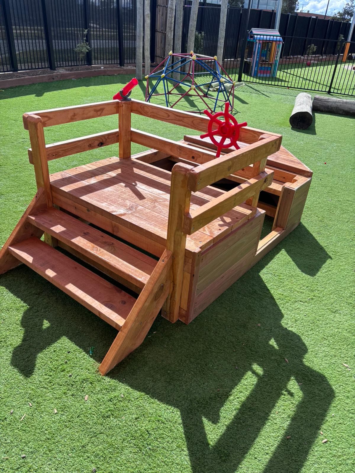 Custom timber boat play feature