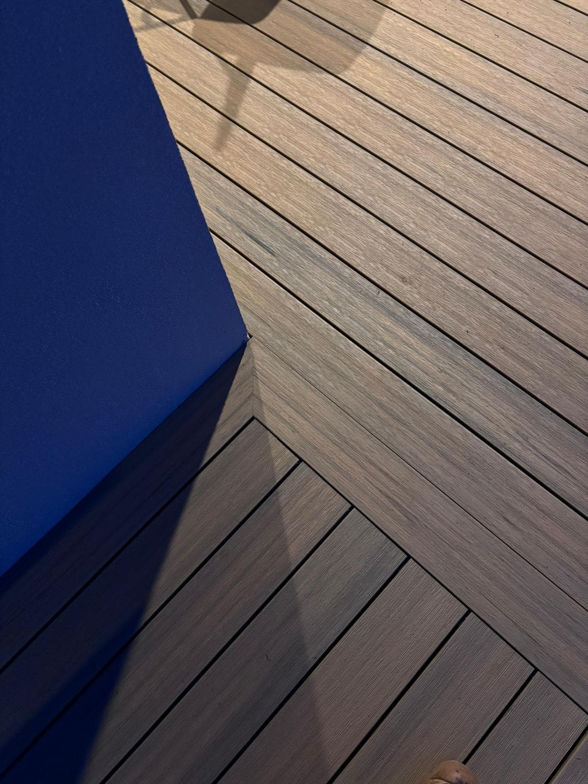 Close-up view of deck boards and joinery